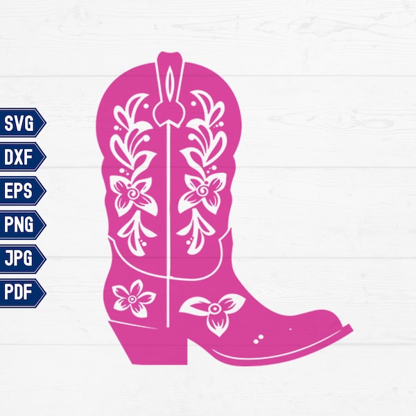 Cowgirl Boot Svg, Dxf, Png, Jpg, Western Floral Boots Svg, Rodeo Svg, Digital Download for Sublimation, Cut Files for Cricut, Silhouette