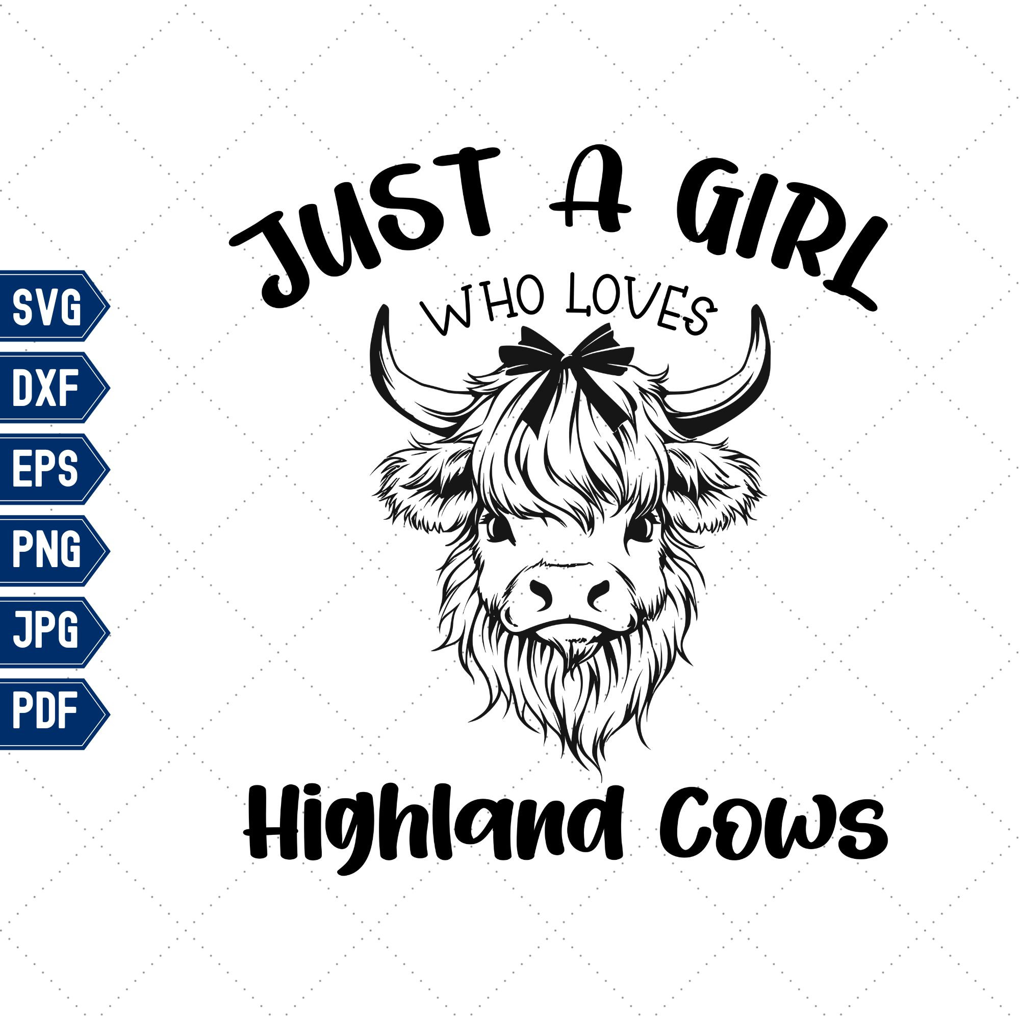 Highland Cow Svg, Cute Fluffy Highland Cow With Bow, Cuttable Design