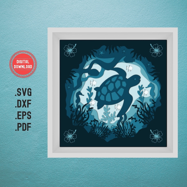 Sea Turtle Layered Shadow Box SVG 3D Paper Art - Perfect for Cricut and Silhouette Sea Turtle Layered Shadow Box SVG 3D Paper Art - Perfect for Cricut and Silhouette