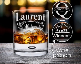 Verre à Whisky personnalisé - Prénom gravé - 3 modèles de gravure - Verre personnalisable - Cadeau fête des Pères, Papa, Noël, anniversaire