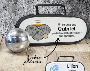 Sacoche de rangement personnalisable pour triplette boules de pétanque - Personnalisé avec prénom - Cadeau Papa, Papy, Homme, Retraite, noël
