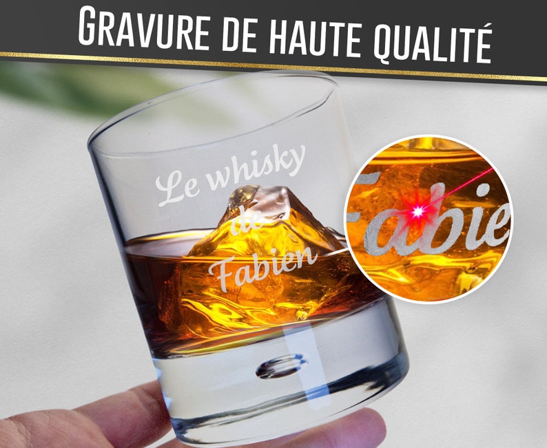 Verre à Whisky personnalisé Texte gravé Marquage au laser Verre personnalisable Cadeau fête des Pères, Papa, Noël Modèle TEXTE image 3