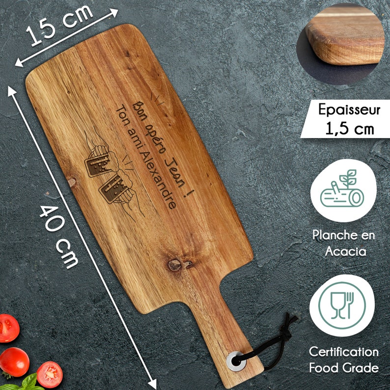 Planche à découper personnalisée Planche apéro personnalisable avec votre texte Texte gravé 2 modèles de gravure Cadeau Cuisine image 2