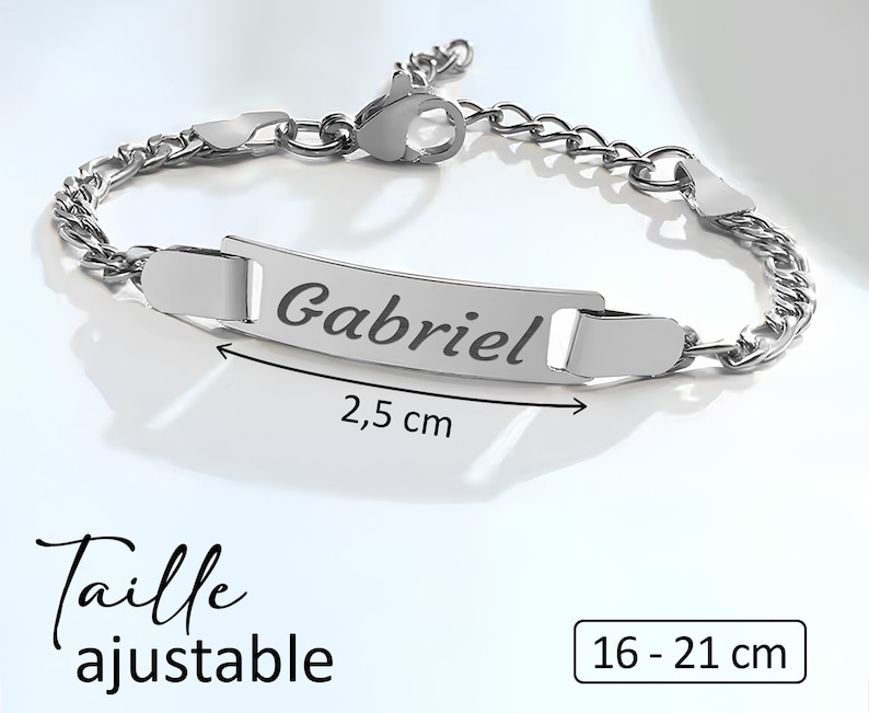 Gourmette personnalisée bébé et enfant Bracelet doré ou argent Bijoux personnalisé Prénom gravé Idée cadeau baptême, naissance, Noël image 2