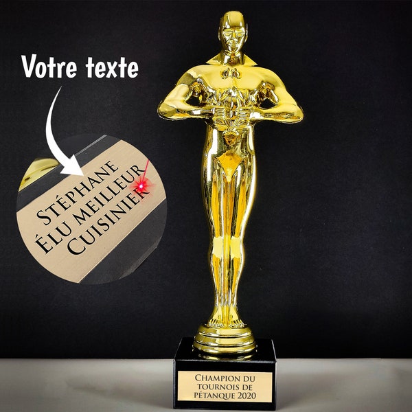 Trophée personnalisé - Gravé avec votre texte - Statuette dorée personnalisable - Cadeau Fête des Pères, Noël, retraite, événement