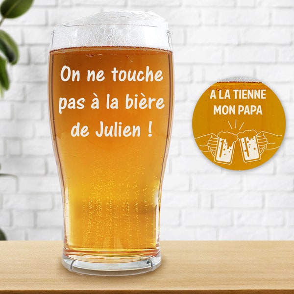 Verre à bière personnalisé - Plusieurs modèles de gravure - Personnalisable avec votre texte - Cadeau anniversaire, Noël, fête des Pères