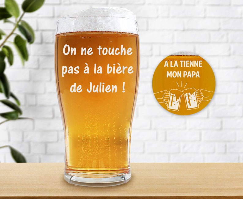 Verre à bière personnalisé Plusieurs modèles de gravure Personnalisable avec votre texte Cadeau anniversaire, Noël, fête des Pères image 1