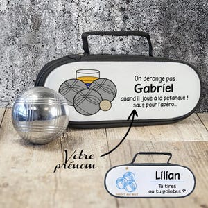 Sacoche de rangement personnalisable pour triplette boules de pétanque - Personnalisé avec prénom - Cadeau Papa, Papy, Homme, Retraite, noël