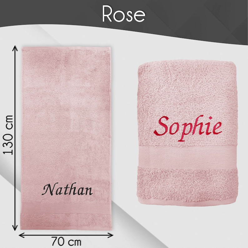 Serviette de bain personnalisée 70 x 130 cm Prénom brodé personnalisable Drap de douche 100% coton Matière éponge épaisse et douce Rose