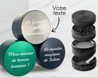 Grinder personnalisé - Broyeur à herbe personnalisable avec texte gravé - 55 x 42 mm - Moulin épice en métal haute qualité - 4 parties