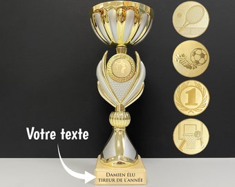 Trophée personnalisé - Coupe personnalisable avec texte - Gravure - Plusieurs modèles - Or et Argent - Cadeau fête des Pères, anniversaire