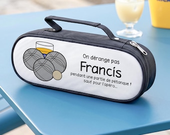 Aanpasbare opbergtas voor een set van drie jeu de boules ballen - Gepersonaliseerd met een naam - Cadeau voor papa, opa, man, pensioen, Kerstmis