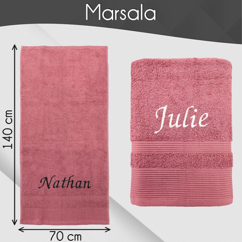 Serviette de bain personnalisée 70 x 130 cm Prénom brodé personnalisable Drap de douche 100% coton Matière éponge épaisse et douce image 9