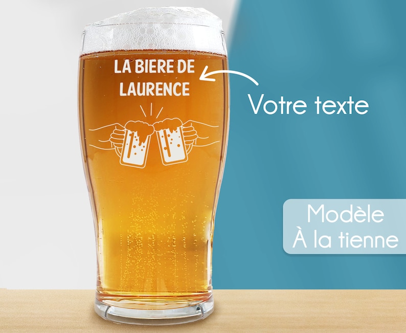 Verre à bière personnalisé Plusieurs modèles de gravure Personnalisable avec votre texte Cadeau anniversaire, Noël, fête des Pères Modèle A la tienne