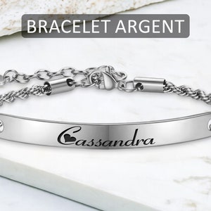 Bracelet personnalisé femme Prénom gravé Argent et Or Gourmette torsadée Bijoux gravé Cadeau femme, fête des mères, maman, mamie Bracelet Argent