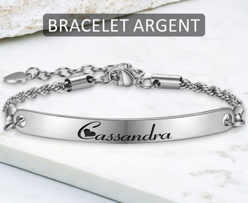 Bracelet personnalisé femme Prénom gravé Argent et Or Gourmette torsadée Bijoux gravé Cadeau femme, fête des mères, maman, mamie Bracelet Argent