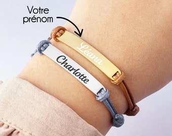 Bracelet personnalisé femme - Prénom gravé - Bijoux personnalisé Bleu, Marron - Or, Argent - Idée cadeau fête des mères, femme maman, mamie