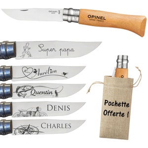 Couteau pliant personnalisé Opinel n8 Inox lame personnalisable avec un prénom gravé cadeau pour homme, noël, fête des pères image 1