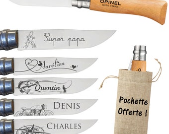 Couteau pliant personnalisé - Opinel n8 Inox- lame personnalisable avec un prénom gravé - cadeau pour homme, noël, fête des pères