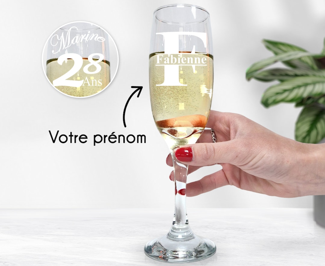 Flûte à Champagne Personnalisable - Gravure Cadeau Pour Anniversaire (18, 21, 30, 40, 50 Ans...)