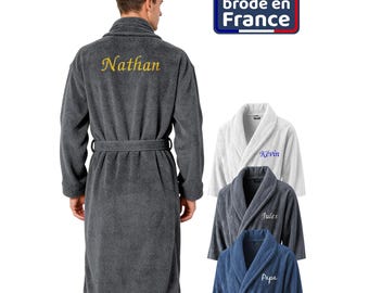 Peignoir de bain homme personnalisé - Prénom brodé - Matière éponge - Plusieurs coloris - Cadeau Fête des Pères
