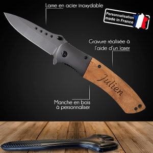 Couteau de survie personnalisé Gravez votre prénom Lame de sécurité personnalisable Manche en bois gravé Cadeau Fête des Pères, Noël image 2