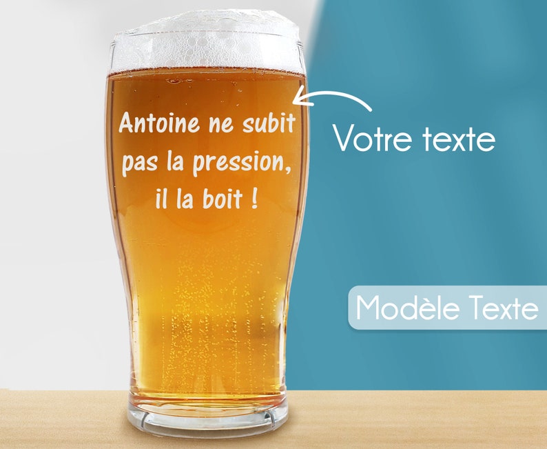 Verre à bière personnalisé Plusieurs modèles de gravure Personnalisable avec votre texte Cadeau anniversaire, Noël, fête des Pères Modèle Texte