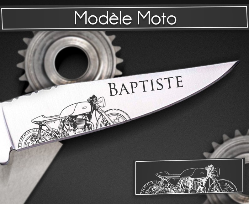 Couteau pliant personnalisé Laguiole Bougna noir lame personnalisable avec un prénom gravé cadeau pour homme, noël, fête des pères Moto
