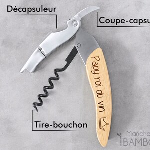 Tire bouchon personnalisé Tire-bouchon gravé avec un prénom Bois et acier inoxydable Décapsuleur Idée cadeau Fête des Pères, homme image 2