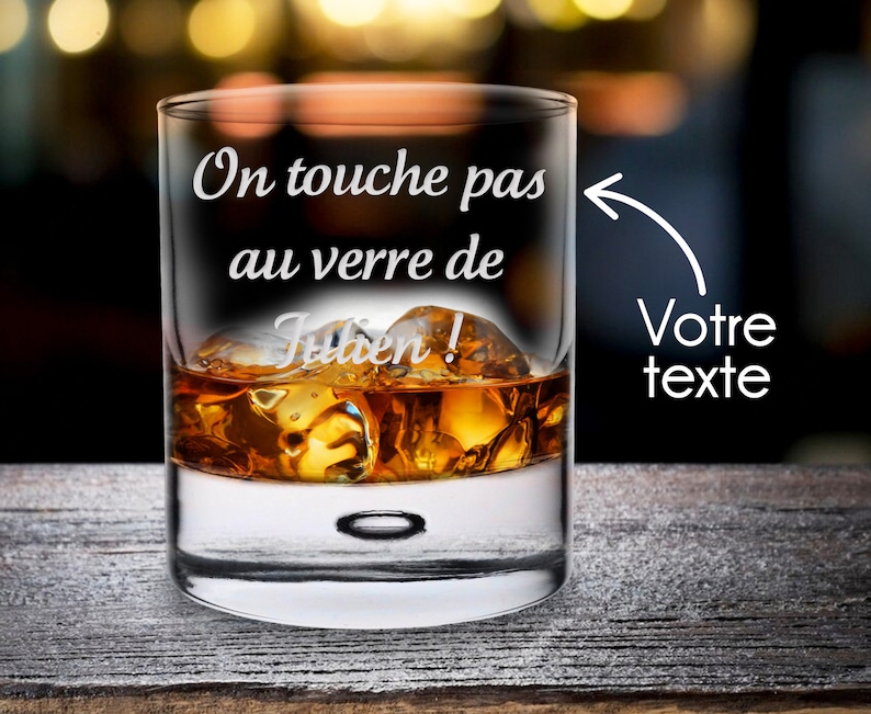 Verre à Whisky personnalisé Texte gravé Marquage au laser Verre personnalisable Cadeau fête des Pères, Papa, Noël Modèle TEXTE image 1