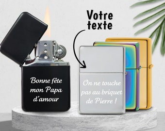 Briquet personnalisé - Briquet à essence gravé avec un texte - 4 coloris - Cadeau Fête des pères, Homme, Femme, anniversaire, Noël