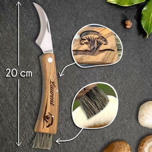 Couteau à champignon personnalisé Gravé avec votre prénom Etui offert Manche en bois personnalisable Idée cadeau pour homme, papa imagen 2