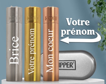 Briquet Clipper personnalisé - Clipper personnalisable avec un prénom gravé - couleur Silver/Or/Rose - coffret offert- cadeau fête des Pères