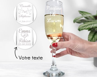 Flûte à champagne personnalisable - Texte gravé - Verre à champagne personnalisé - Plusieurs modèles - Cadeau Noël, Mariage, anniversaire