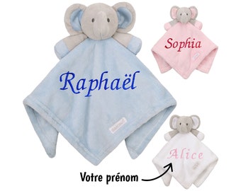 Doudou personnalisé - Peluche éléphant personnalisable - Prénom bébé brodé - Garçon et fille - Cadeau de naissance, anniversaire, baptême...