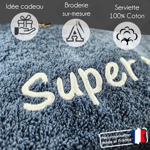 Serviette de bain personnalisée 70 x 130 cm Prénom brodé personnalisable Drap de douche 100% coton Matière éponge épaisse et douce zdjęcie 2