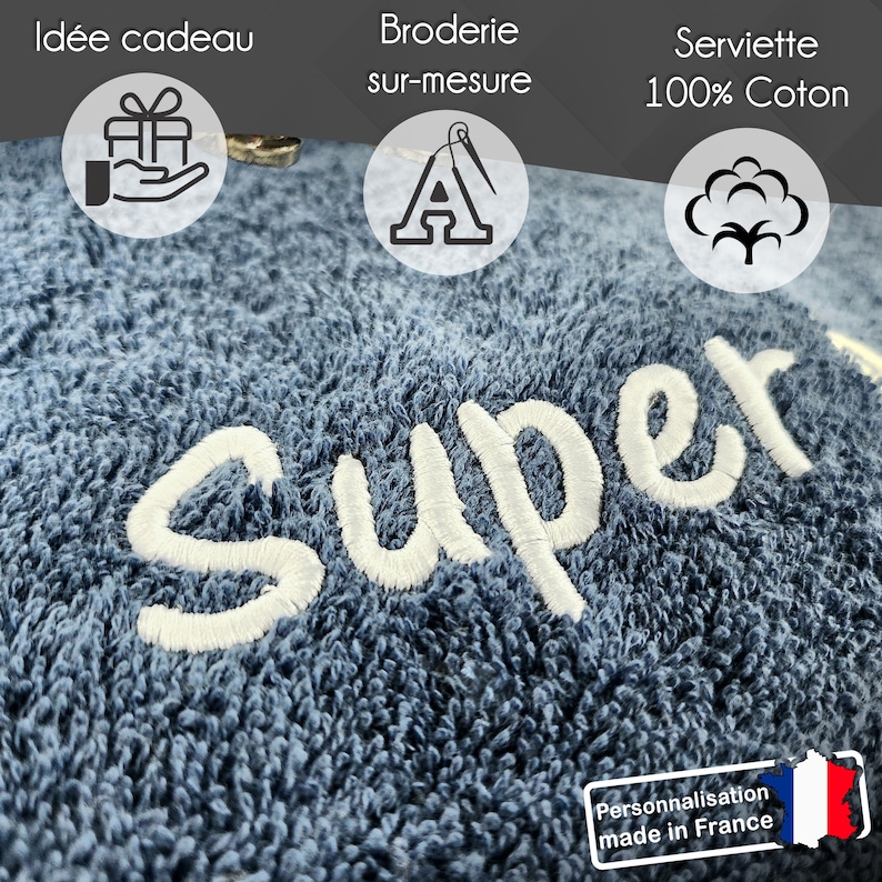 Serviette de bain personnalisée 70 x 130 cm Prénom brodé personnalisable Drap de douche 100% coton Matière éponge épaisse et douce zdjęcie 2