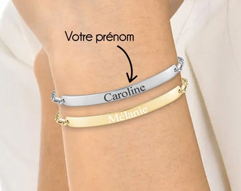 Bracelet personnalisé femme - Prénom gravé - Argent et Or - Gourmette torsadée - Bijoux gravé - Cadeau femme, fête des mères, maman, mamie