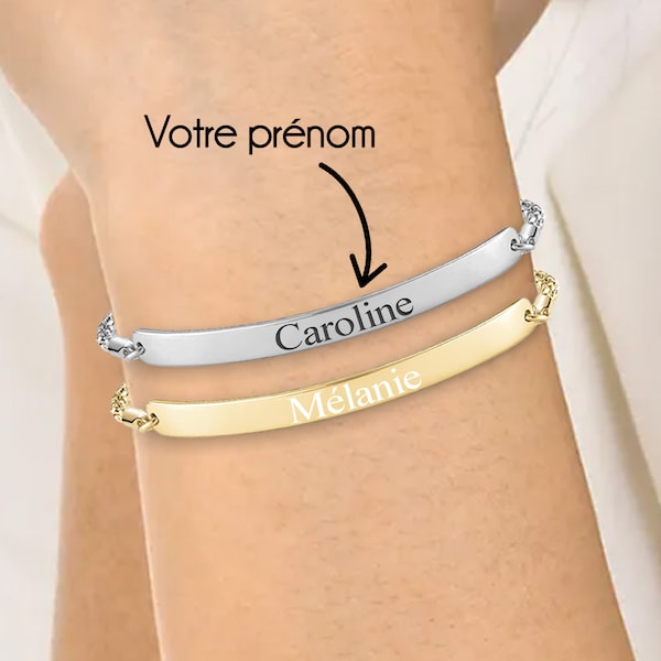 Bracelet personnalisé femme - Prénom gravé - Argent et Or - Gourmette torsadée - Bijoux gravé - Cadeau femme, fête des mères, maman, mamie