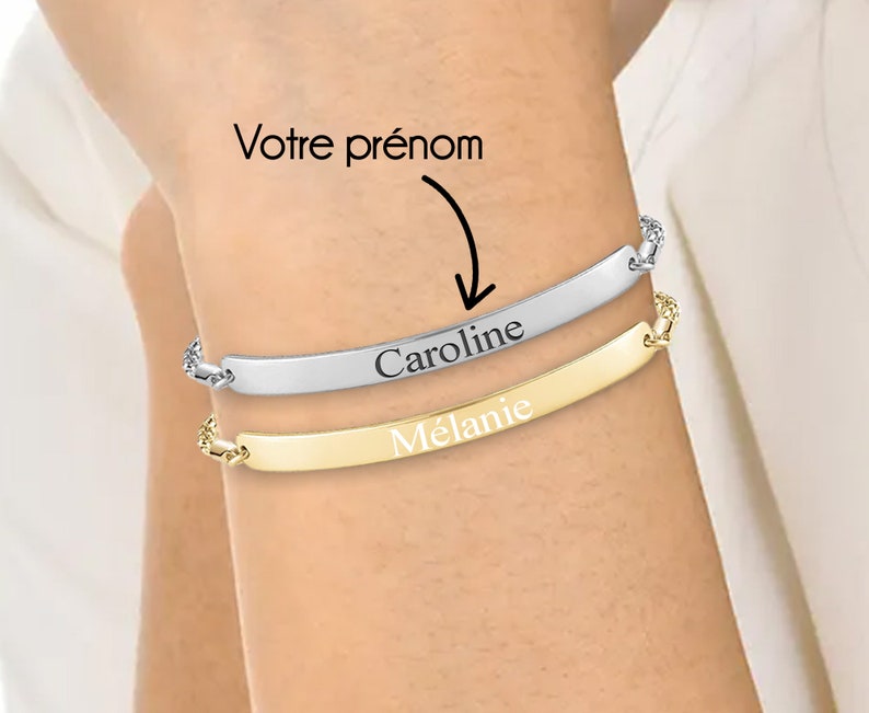 Bracelet personnalisé femme Prénom gravé Argent et Or Gourmette torsadée Bijoux gravé Cadeau femme, fête des mères, maman, mamie image 1