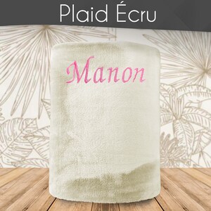 Plaid personnalisé, 130 x 160 cm Plaid polaire brodé avec un prénom Couverture adulte personnalisable Idée cadeau pour homme et femme Plaid Écru