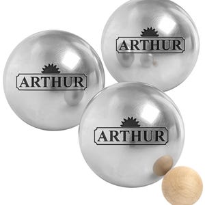 Gepersonaliseerde jeu de boules-bal - Gegraveerde recreatieset van drie ballen, 720 gram - Set van 3 ballen en 1 jack - 7 graveerontwerpen - Cadeau voor mannen