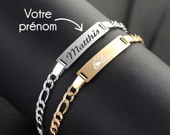 Gourmette personnalisée bébé et enfant - Bracelet doré ou argent - Bijoux personnalisé - Prénom gravé – Idée cadeau baptême, naissance, Noël