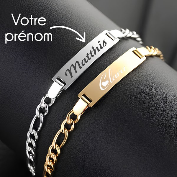 Gourmette personnalisée bébé et enfant - Bracelet doré ou argent - Bijoux personnalisé - Prénom gravé – Idée cadeau baptême, naissance, Noël