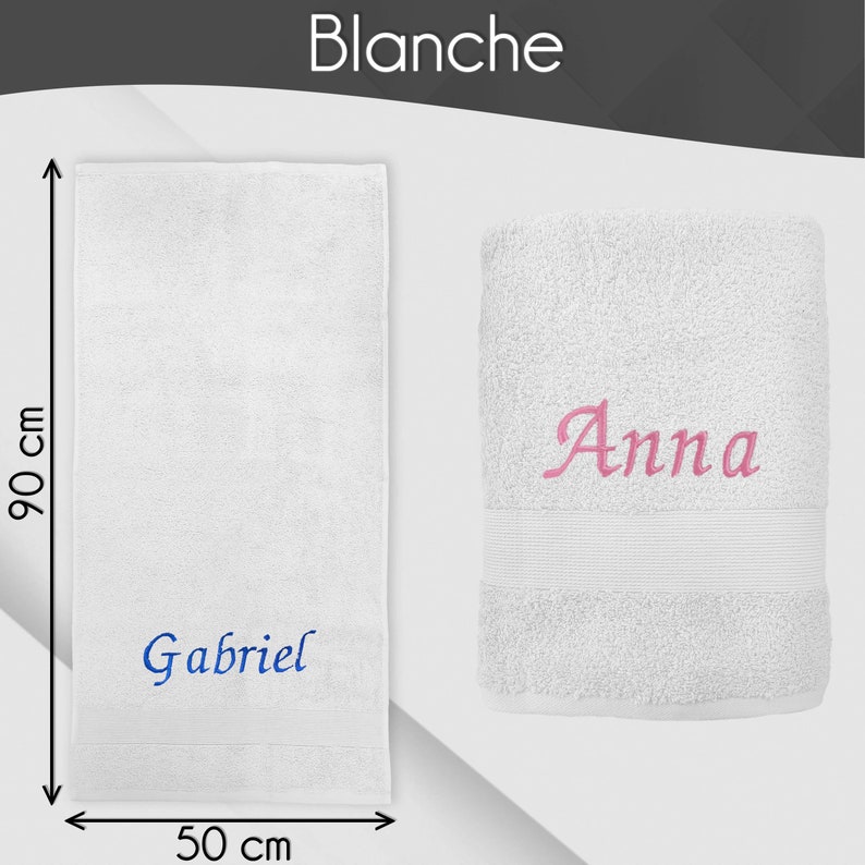 Serviette de toilette personnalisée 50x90 cm Prénom brodé personnalisable Serviette de bain 100% coton Drap de douche matière éponge Blanche