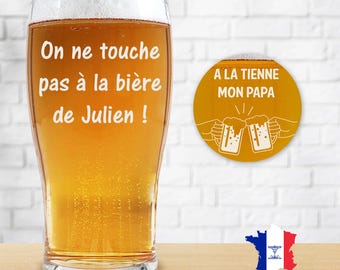 Verre à bière personnalisé - Plusieurs modèles de gravure - Personnalisable avec votre texte - Cadeau anniversaire, Noël, fête des Pères