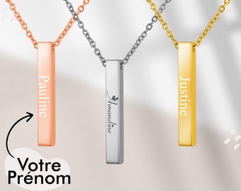 Collier personnalisable pour femme - Pendentif avec une barre - Argent, or, rose -  Bijoux personnalisé - Idée cadeau fête des mères, maman