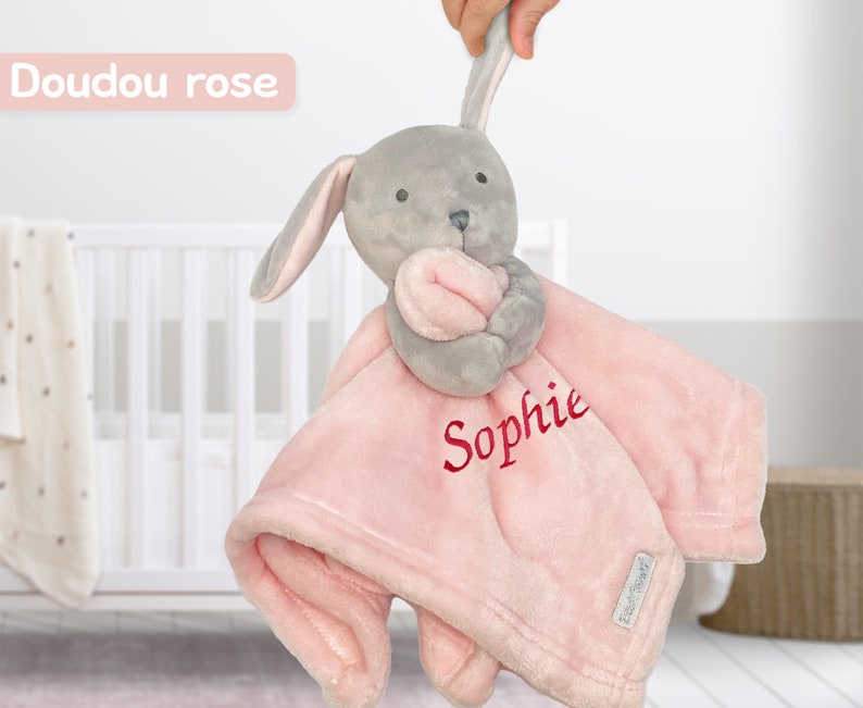 Doudou personnalisé Prénom brodé Peluche lapin pour bébé, enfant personnalisable Cadeau de naissance, anniversaire, garçon, Fille image 6