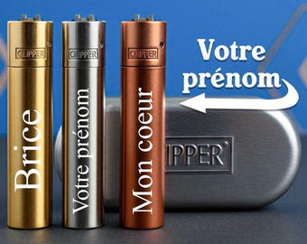 Gepersonaliseerde Clipper aansteker - Clipper personaliseerbaar met een gegraveerde voornaam - Zilver/Goud/Roze kleur - Gratis doos - Vaderdag cadeau