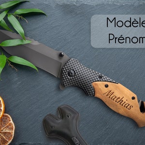Couteau pliant personnalisé Couteau de survie personnalisable Manche en bois gravé avec un prénom cadeau, noël, fête des pères Prénom